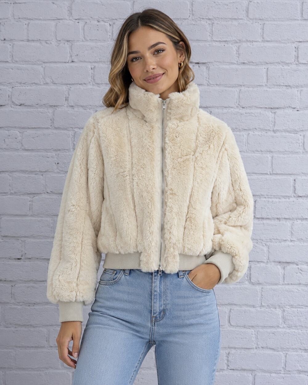 Jason Wu Faux Fur Cropped Jacket Size S Cream Teddy Cozy